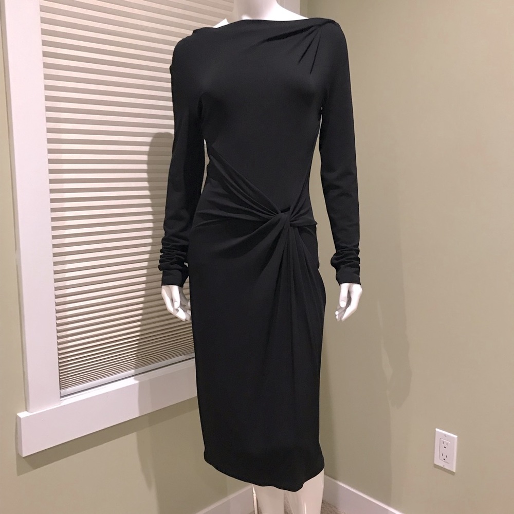 (2) Michael Kors Long Sleeve Mid-calf Dresses, (1) black (1) plum both size 8